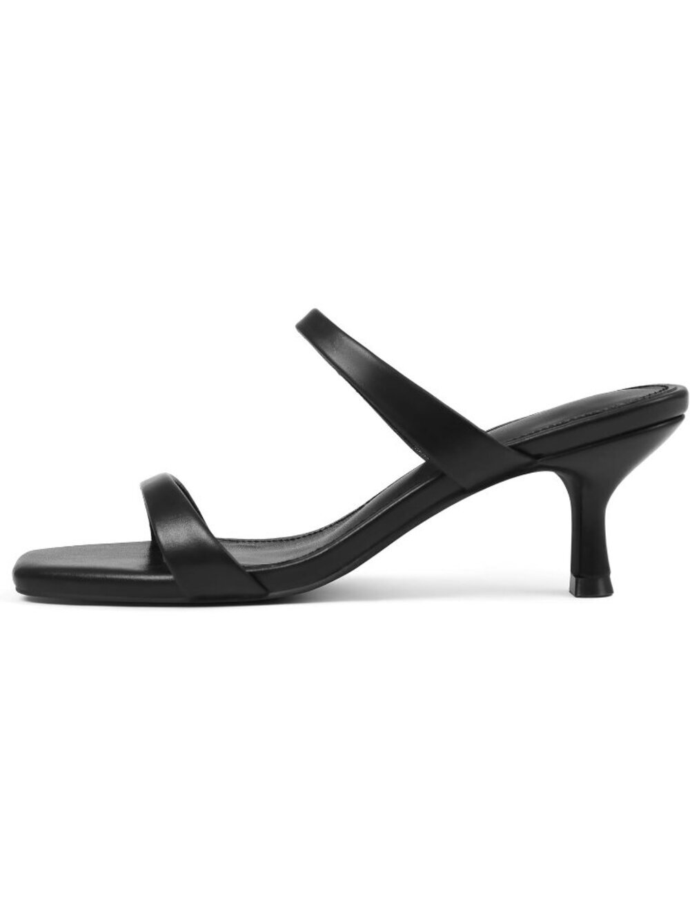 Women's Black Square Open Toe Two Strap Kitten Fashion Low Sandals Sandals